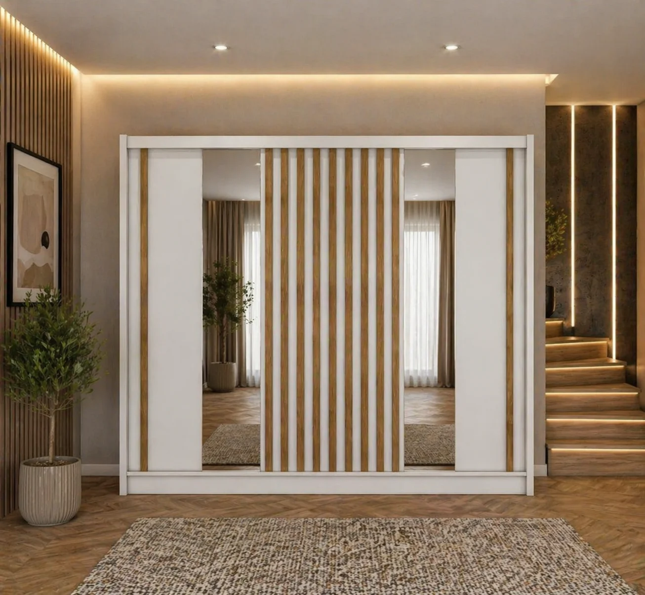Dormitor Regal new cu dressing Studio Riflaj Alb+Sonoma 250x200 [4]