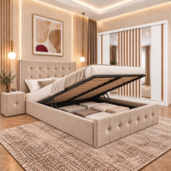 Dormitor Regal new cu dressing Studio Riflaj Alb+Sonoma 250x200 [3]