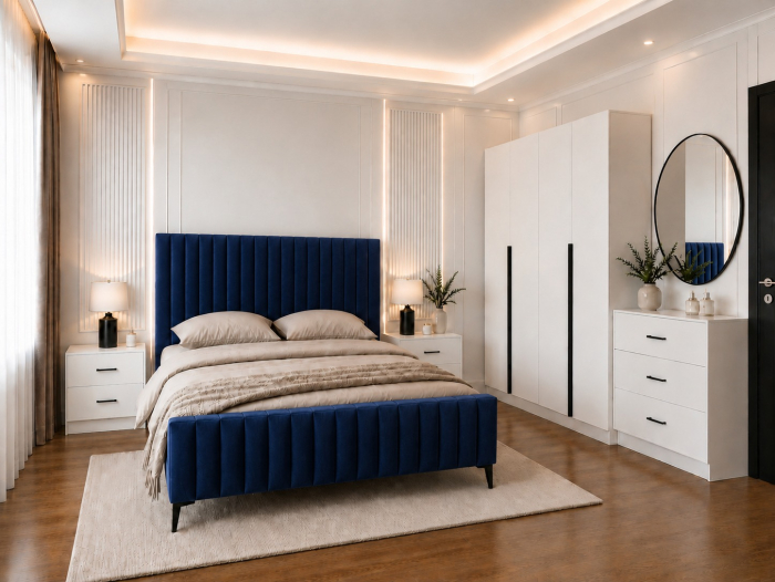 Dormitor Siena cu Dulap Clasic 160x200, Comodă, Pat și Noptiere - Detalii Negre [3]