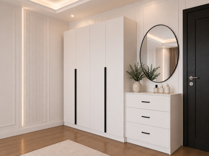 Dormitor Siena cu Dulap Clasic 160x200, Comodă, Pat și Noptiere - Detalii Negre [4]