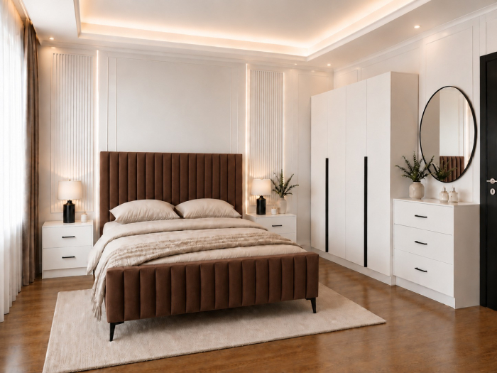 Dormitor Siena cu Dulap Clasic 160x200, Comodă, Pat și Noptiere - Detalii Negre [3]