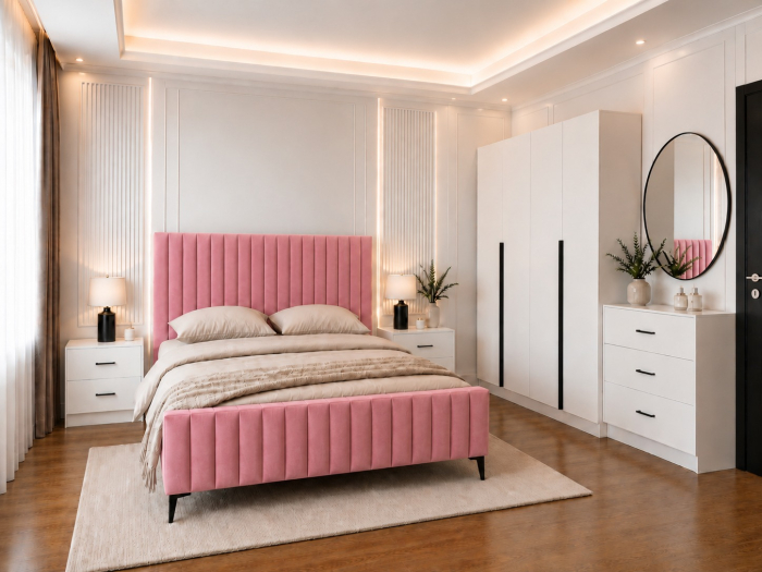 Dormitor Siena cu Dulap Clasic 160x200, Comodă, Pat și Noptiere - Detalii Negre [3]