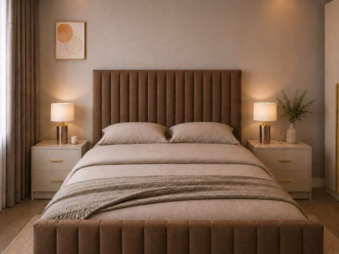 Dormitor Siena cu Dulap Clasic 160x200, Comodă, Pat și Noptiere  - Detalii Aurii [3]