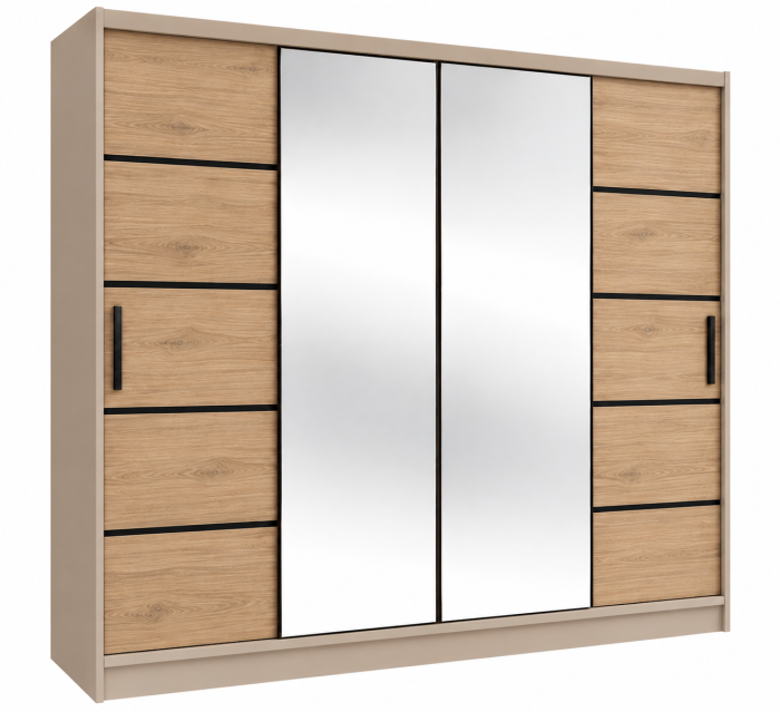 Dressing Viena Cașmir+Sonoma cu uși glisante Detalii Negre 180x200 [4]