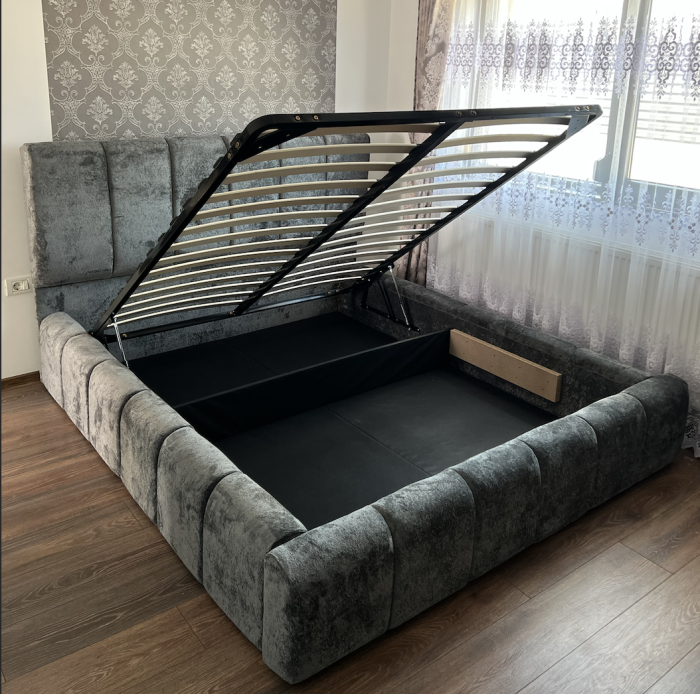 Pat Boucle Tapițat cu Somieră Rabatabilă [4]