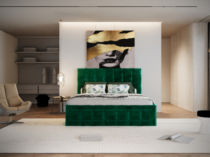 Pat Regal Tapitat Verde Smarald fara Saltea 180x200 [1]