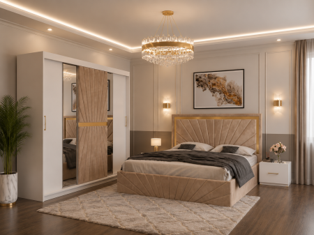 Dormitor Solis Cu Dressing 250x200, Pat Tapițat și Noptiere