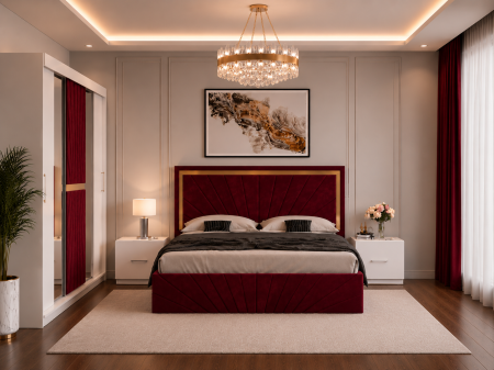 Dormitor Solis Cu Dressing 250x200, Pat Tapițat și Noptiere [1]