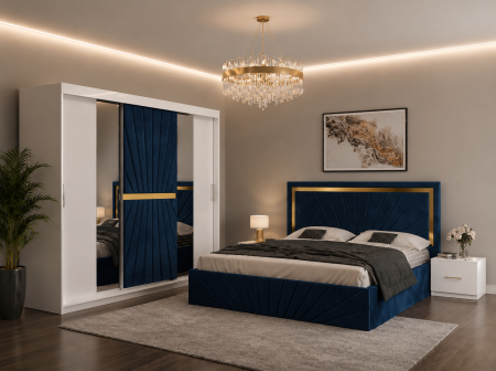 Dormitor Solis Cu Dressing 250x200, Pat Tapițat și Noptiere