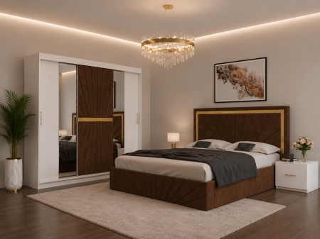 Dormitor Solis Cu Dressing 250x200, Pat Tapițat și Noptiere