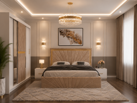 Dormitor Solis Cu Dressing 250x200, Pat Tapițat și Noptiere [1]