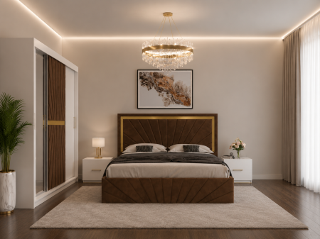 Dormitor Solis Cu Dressing 250x200, Pat Tapițat și Noptiere [1]