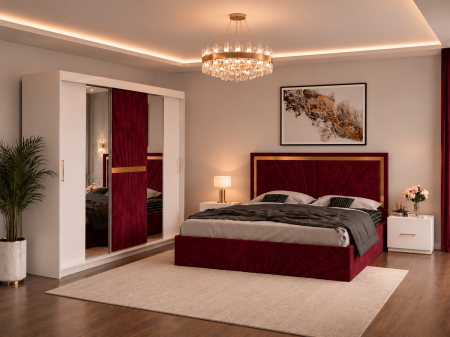 Dormitor Solis Cu Dressing 250x200, Pat Tapițat și Noptiere
