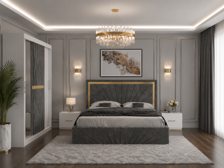Dormitor Solis Cu Dressing 250x200, Pat Tapițat și Noptiere [1]