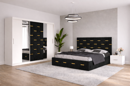 Dormitor Select Cu Dressing 250x200, Pat Tapițat și Noptiere