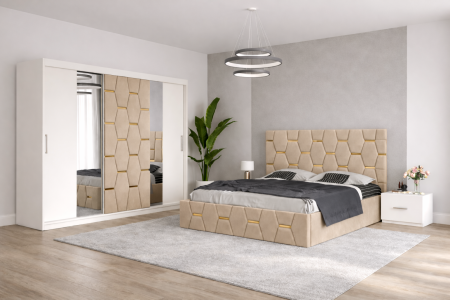 MOBILIER COMPLET DORMITOR - Dormitor Select Cu Dressing 250x200, Pat Tapițat și Noptiere