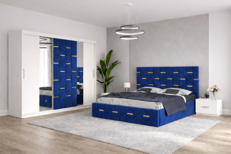 Dormitor Select Cu Dressing 250x200, Pat Tapițat și Noptiere