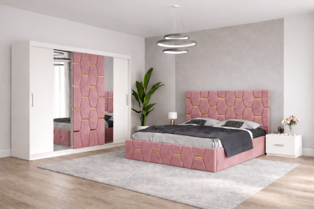 Dormitor Select Cu Dressing 250x200, Pat Tapițat și Noptiere