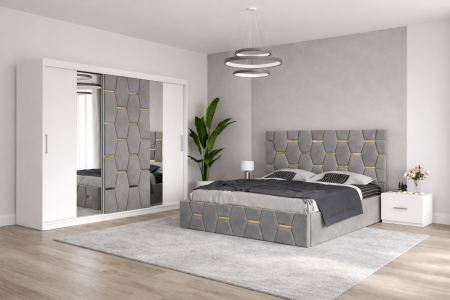 Dormitor Select Cu Dressing 250x200, Pat Tapițat și Noptiere