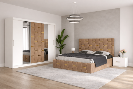 Dormitor Select Cu Dressing 250x200, Pat Tapițat și Noptiere