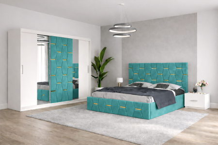Dormitor Select Cu Dressing 250x200, Pat Tapițat și Noptiere