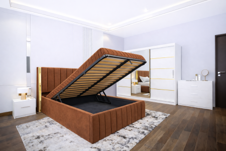 Dormitor Cairo NEW cu dressing 250x200 uși glisante Alb cu Oglinda, noptiere și comodă [1]