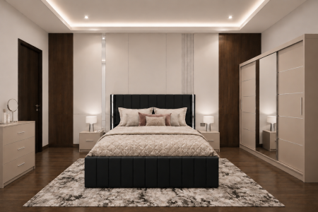 Dormitor Cairo New cu Dressing Casmir 250x200, Comodă, Pat și Noptiere [1]