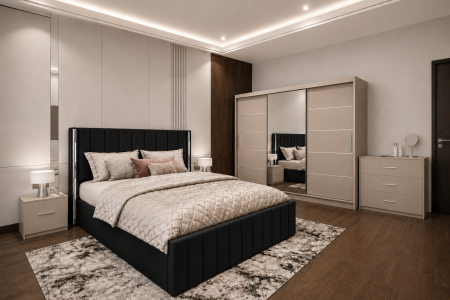 Dormitor Cairo New cu Dressing Casmir 250x200, Comodă, Pat și Noptiere
