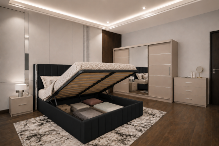 Dormitor Cairo New cu Dressing Casmir 250x200, Comodă, Pat și Noptiere [2]