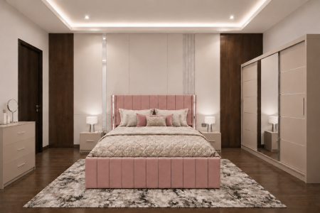Dormitor Cairo New cu Dressing Casmir 250x200, Comodă, Pat și Noptiere Tapițate [1]