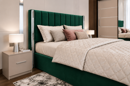Dormitor Cairo New cu Dressing Casmir 250x200, Comodă, Pat și Noptiere Tapițate [2]