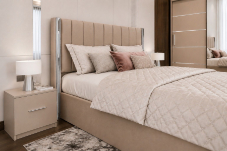 Dormitor Cairo New cu Dressing Casmir 250x200, Comodă, Pat și Noptiere Tapițate [3]