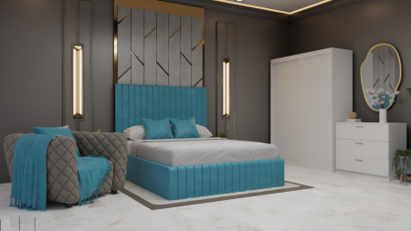 Dormitor Cairo Pat Tapitat Dressing 2 Usi Alb [1]