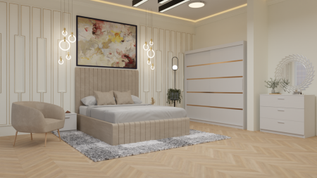 Dormitor Cairo Pat Tapitat Dressing 200x200 Alb [1]