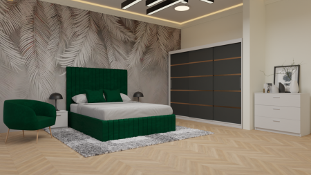 Dormitor Cairo Tapitat Dressing 250x200 3 Usi Alb&Gri Antracit [1]