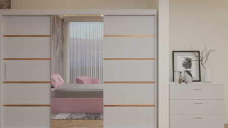 Dormitor Cairo Tapițat Dressing 250x200 3 Uși Cu Oglinda Alb [3]