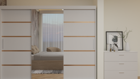 Dormitor Cairo Tapițat Dressing 250x200 3 Uși Cu Oglinda Alb [3]