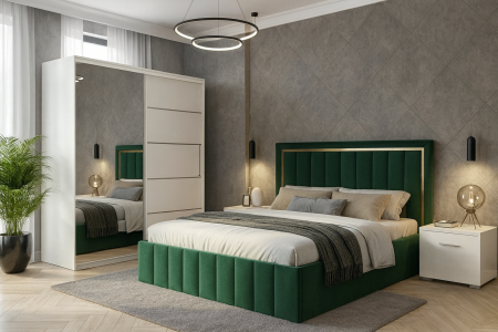 MOBILIER COMPLET DORMITOR - Dormitor Elengance Tapitat cu Dressing