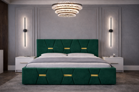 Dormitor Elexus cu Pat Tapițat, Dressing Alb Apollo, Comodă și Noptiere [2]