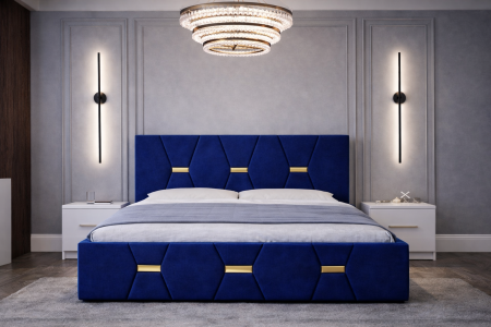 Dormitor Elexus cu Pat Tapițat, Dressing Alb Apollo, Comodă și Noptiere [2]