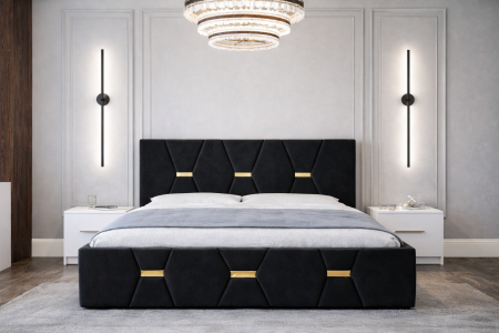 Dormitor Elexus cu Pat Tapițat, Dressing Alb Apollo, Comodă și Noptiere [2]