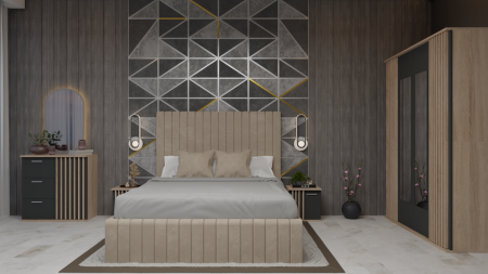 Dormitor Dallas Cu Pat Cairo Tapitat MOBILIER COMPLET DORMITOR - Dormitor Dallas Cu Pat Cairo Tapitat