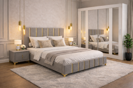 Dormitor Lux New cu Dressing Mirage 200x200 și Noptiere Tapițate