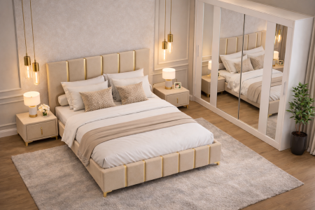 Dormitor Lux New cu Dressing Mirage 200x200 și Noptiere Tapițate [1]