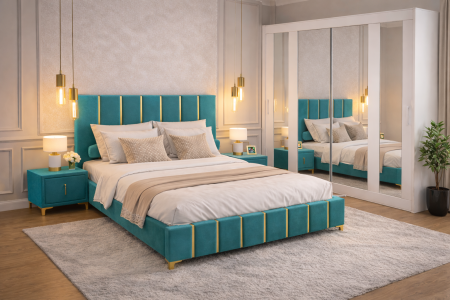 COLECTII - Dormitor Lux New cu Dressing Mirage 200x200 și Noptiere Tapițate