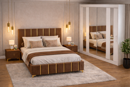 Dormitor Lux New cu Dressing Mirage 200x200 și Noptiere Tapițate [2]