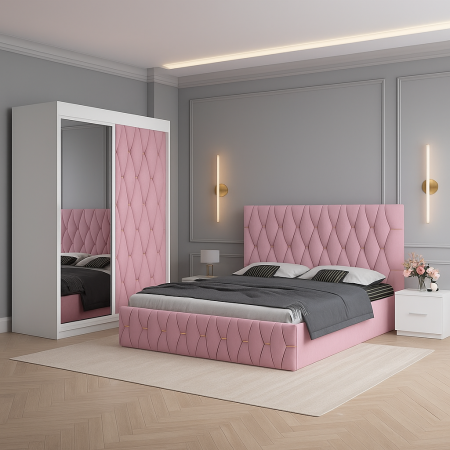 Dormitor Maldive cu Dressing Tapițat 150x200+Oglinda