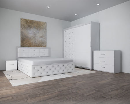 MOBILIER COMPLET DORMITOR - Dormitor Monticelli New Alb Tapitat 2 Usi