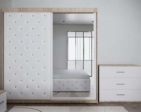 Dormitor Monticelli New Sonoma&Alb Tapitat 2 Usi cu Oglinda [4]