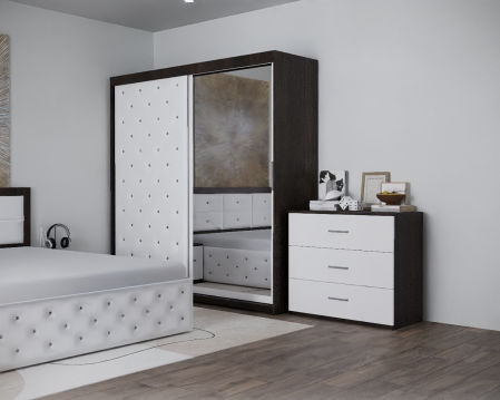 Dormitor Monticelli New Wenge&Alb Tapitat 2 Usi cu Oglinda [1]